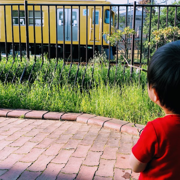 Kid looking at the train